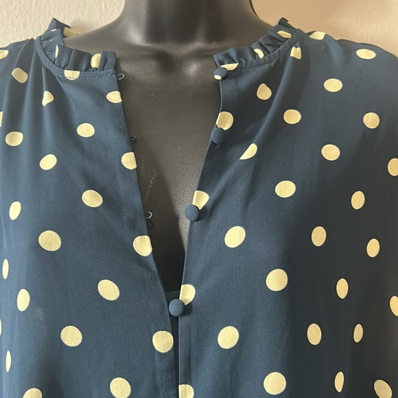 White and Blue Ruffled Sleeveless Blouse  Ann Taylor XL NWOT - Picture 3 of 7